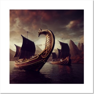 Viking Raiders on Longships Posters and Art